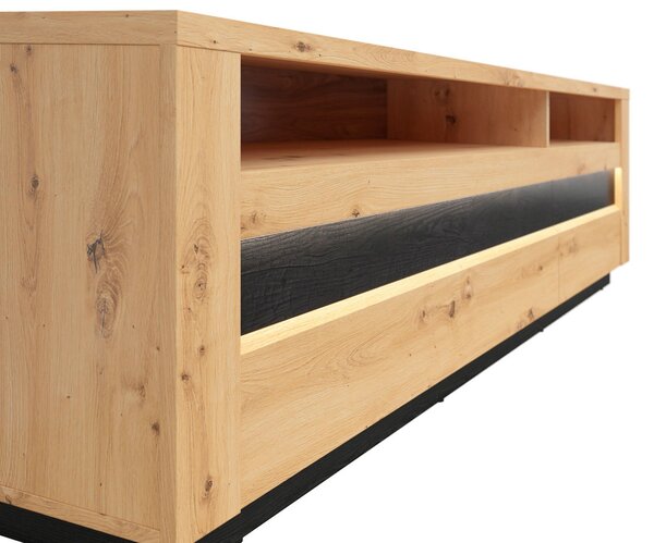 TV stolek/skříňka BRW Ostia RTV2S (dub artisan + dub černý) (s LED osvětlením)
