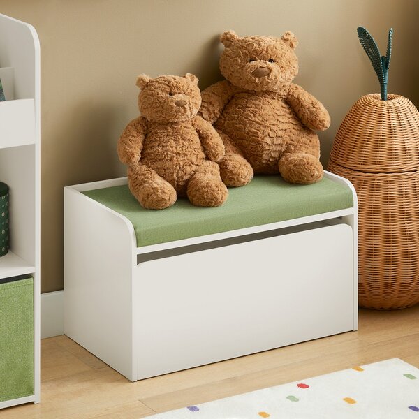 Sobuy Kmb80-W Dětská Truhla Na Hračky Lavice Úložný Prostor Na Hračky Bílá 60X35X34Cm