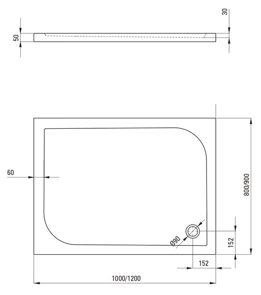 Deante Cubic obdélníková sprchová vanička 100x90 cm bílá KTK_045B