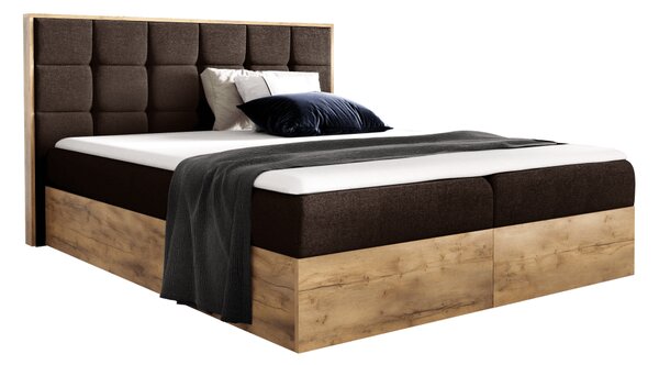 KONDELA Boxspringová postel, 160x200, hnědá látka Paros/dub lancelot, WOOD 1