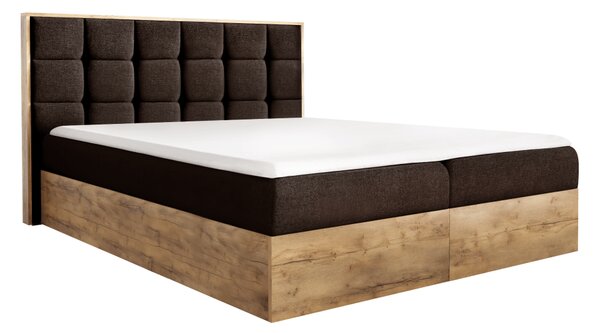 KONDELA Boxspringová postel, 160x200, hnědá látka Paros/dub lancelot, WOOD 1