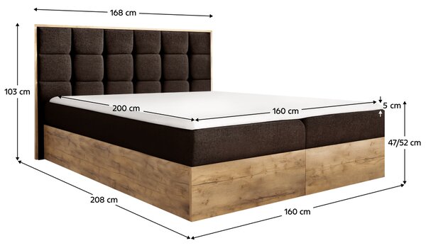 KONDELA Boxspringová postel, 160x200, hnědá látka Paros/dub lancelot, WOOD 1