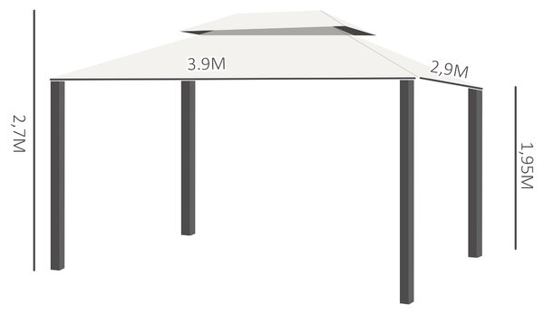 Zahradní altán Outsunny s dvojitou střechou, odnímatelnými stěnami a moskytiéry 4 x 3 m Krémový | Aosom