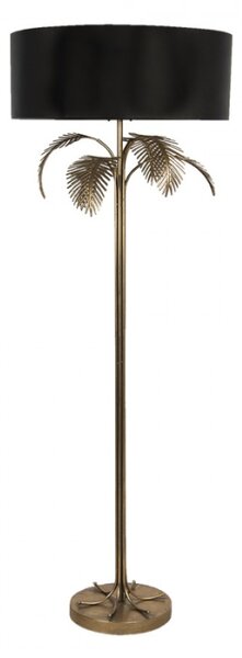 Zlatá stojací lampa s černým stínidlem Annika – 60x165 cm