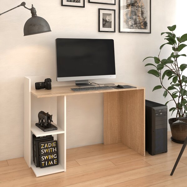 KONDELA PC stůl, dub sonoma/bílá, ZINO NEW