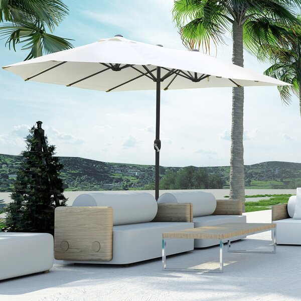 Outsunny Dvoubarevný Obdélníkový Slunečník 4,6m x 2,7m x 2,4m s kličkou, vč. základny a pískových pytlů, ideální na balkon a k bazénu, béžový | Aosom