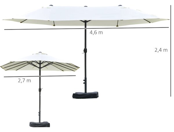 Outsunny Dvoubarevný Obdélníkový Slunečník 4,6m x 2,7m x 2,4m s kličkou, vč. základny a pískových pytlů, ideální na balkon a k bazénu, béžový | Aosom