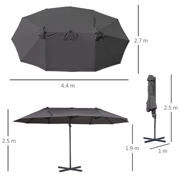 Sluneční deštník Outsunny XXL Dvoupodlažní Oválný 445x270cm S Bočním Stojanem a Kličkou do Zahrady | Aosom