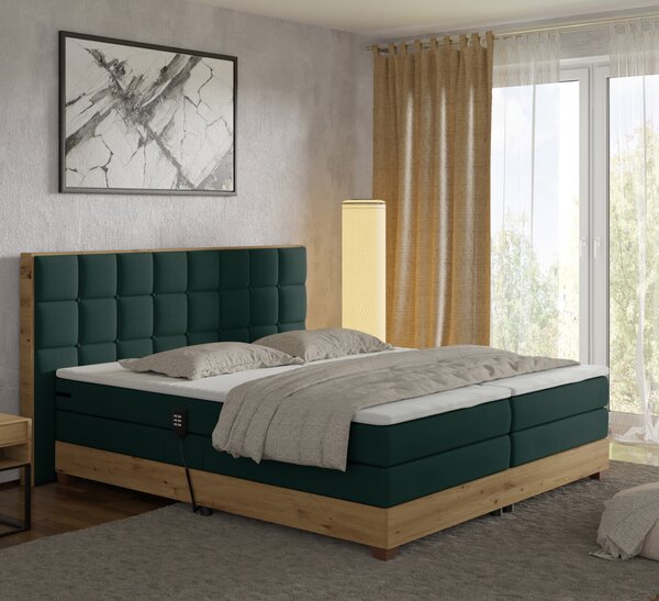 KONDELA Elektrická polohovací postel, boxspring, zelená/dub artisan, 160x200, TIANA