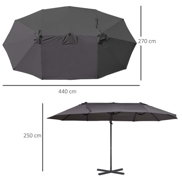 Sluneční deštník Outsunny XXL Dvoupodlažní Oválný 445x270cm S Bočním Stojanem a Kličkou do Zahrady | Aosom
