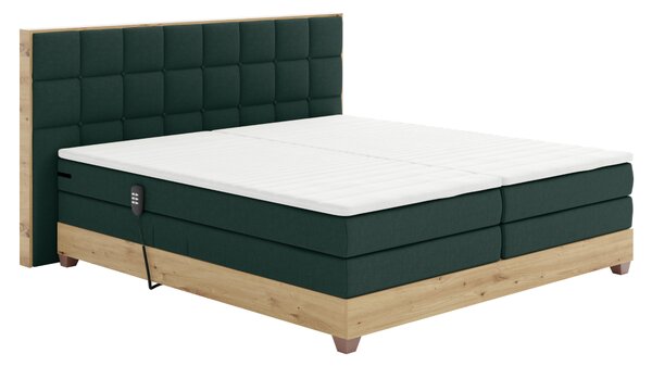 KONDELA Elektrická polohovací postel, boxspring, zelená/dub artisan, 160x200, TIANA