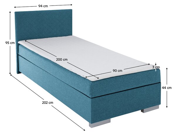KONDELA Boxspringová postel, jednolůžko, azúrová, 90x200, univerzální, ADARA