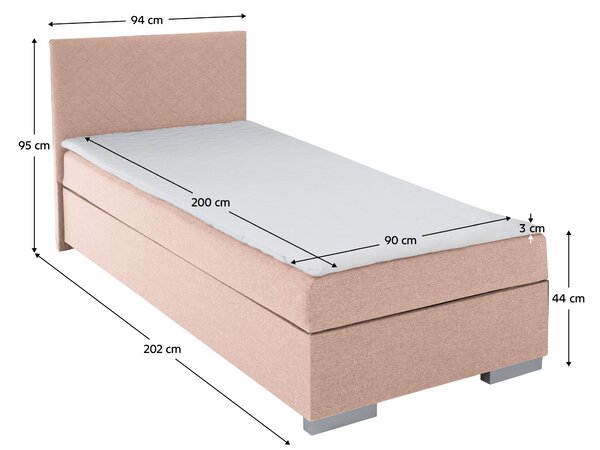 KONDELA Boxspringová postel, jednolůžko, růžová, 90x200, univerzální, ADARA