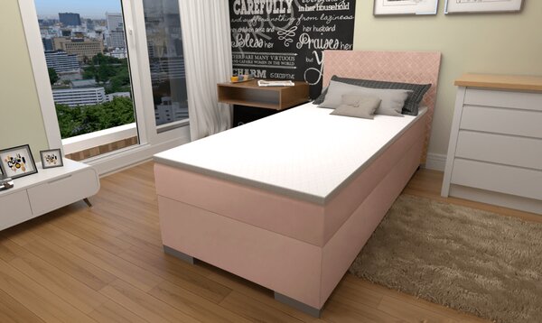KONDELA Boxspringová postel, jednolůžko, růžová, 90x200, univerzální, ADARA