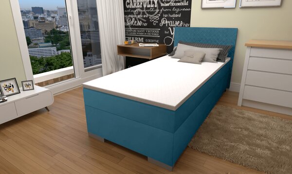 KONDELA Boxspringová postel, jednolůžko, azúrová, 90x200, univerzální, ADARA