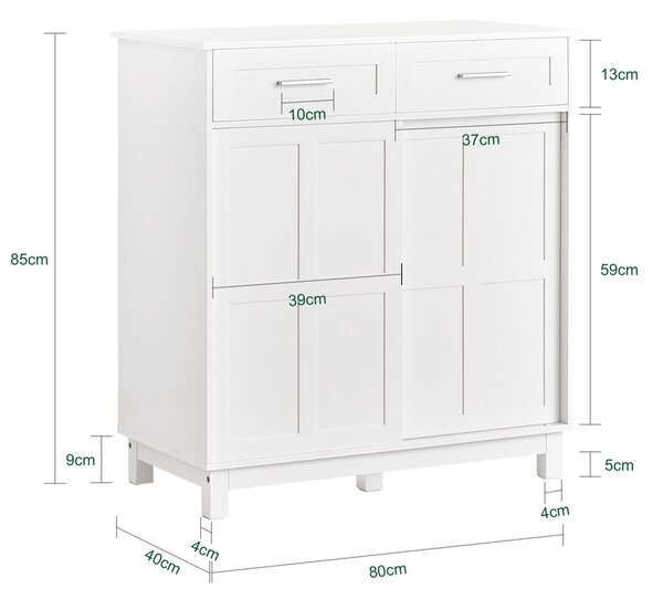 Sobuy Fsb84-W Kuchyňská Skříňka Příborník S Posuvnými Dvířky Úložná Skříň Bílá 80X85X40Cm
