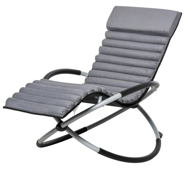 Ergonomické houpací křeslo Outsunny 2v1 - Zahradní křeslo s naší houpací slunečními lehátko z kovu a textilenu, kulaté tmavě šedé | Aosom