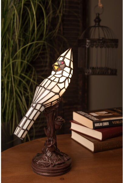 Stolní lampa Tiffany White Parrot – 15x12x33 cm