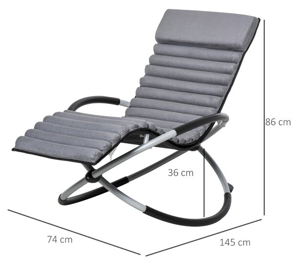 Ergonomické houpací křeslo Outsunny 2v1 - Zahradní křeslo s naší houpací slunečními lehátko z kovu a textilenu, kulaté tmavě šedé | Aosom
