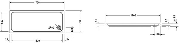 Duravit D-Code obdélníková sprchová vanička 170x70 cm bílá 720096000000000