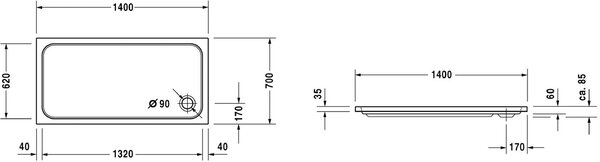 Duravit D-Code obdélníková sprchová vanička 140x70 cm bílá 720095000000000