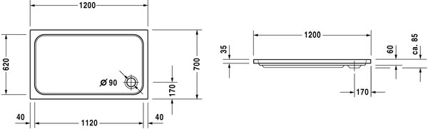 Duravit D-Code obdélníková sprchová vanička 120x70 cm bílá 720094000000000