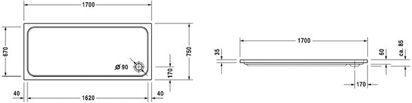 Duravit D-Code obdélníková sprchová vanička 170x75 cm bílá 720100000000000
