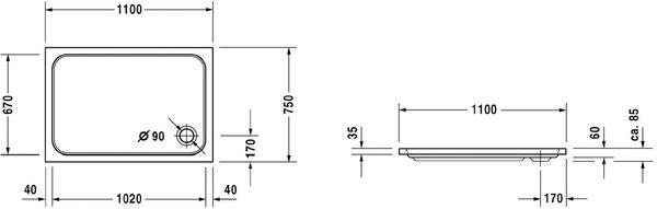 Duravit D-Code obdélníková sprchová vanička 110x75 cm bílá 720097000000000