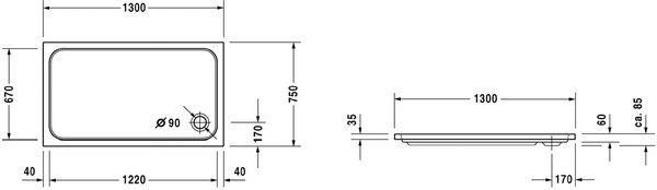 Duravit D-Code obdélníková sprchová vanička 130x75 cm bílá 720098000000000