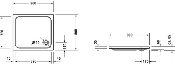Duravit D-Code obdélníková sprchová vanička 90x80 cm bílá 720105000000000
