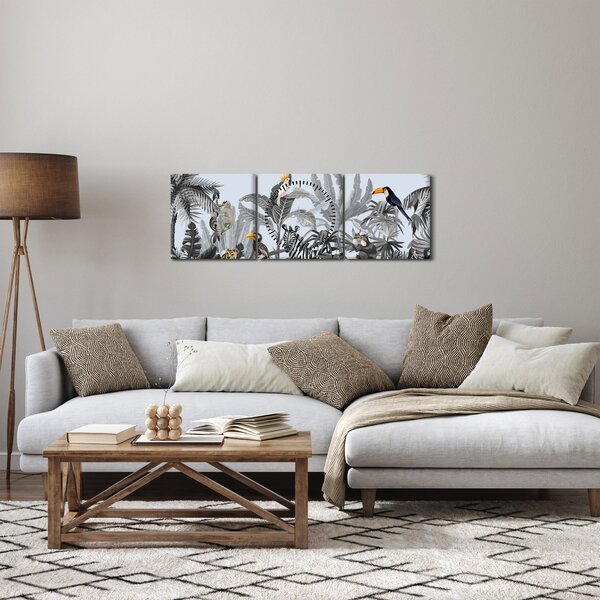 Obraz - Ilustrovaná džungle (s hodinami) (90x30 cm)