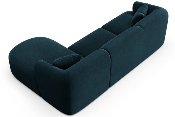 -25 % Dny MOMENTI– Cosmopolitan Design Petrolejově modrá sametová rohová pohovka Campi 256 cm, pravá