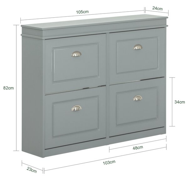Sobuy Fsr79-Hg Botník Se 4 Klopami Komoda Na Boty Světle Šedá 105X82X24Cm
