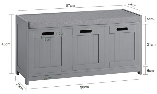 Sobuy Fsr80-Sg Lavice S Úložným Prostorem Lavice Na Boty Šedá 90X45X35Cm