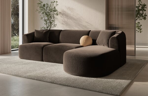 -25 % Dny MOMENTI– Cosmopolitan Design Tmavě hnědá sametová rohová pohovka Campi 256 cm, pravá