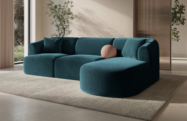 -25 % Dny MOMENTI– Cosmopolitan Design Petrolejově modrá sametová rohová pohovka Campi 256 cm, pravá