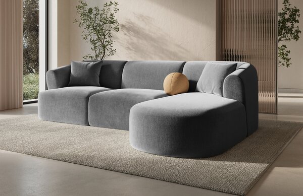 -25 % Dny MOMENTI– Cosmopolitan Design Šedá sametová rohová pohovka Campi 256 cm, pravá