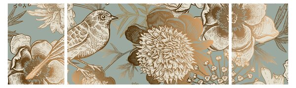 Obraz - Zahrada s ptáčkem (170x50 cm)