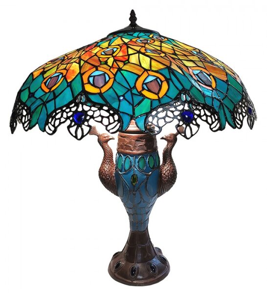 Vitrážová stolní lampa Tiffany Paons – 56x68 cm
