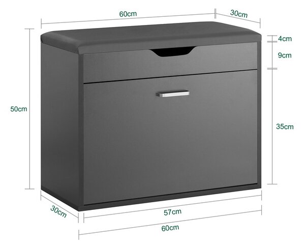 Sobuy Fsr95-Hg Botník S Lavicí Lavice Na Boty Sklápěč Bot S 1 Klapkou Sedáku Šedá 60X50X30Cm