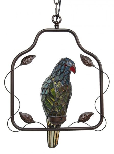Závěsné vitrážové světlo Tiffany v designu papouška – 40x26x86 cm