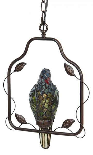 Závěsné vitrážové světlo Tiffany v designu papouška – 40x26x86 cm