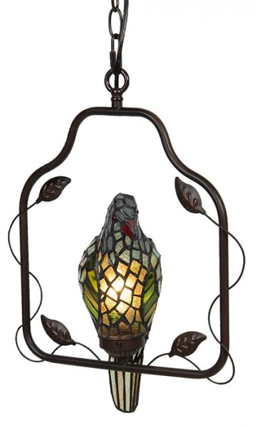 Závěsné vitrážové světlo Tiffany v designu papouška – 40x26x86 cm