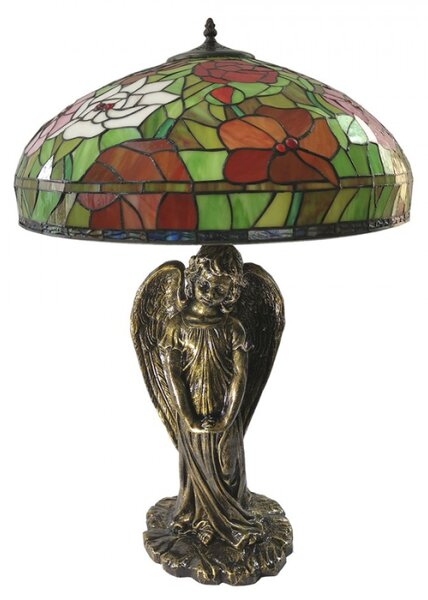 Vitrážová lampa Tiffany s andělem Magda – 57x83 cm