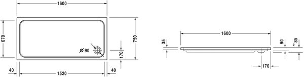 Duravit D-Code obdélníková sprchová vanička 160x75 cm bílá 720164000000000