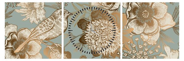 Obraz - Zahrada s ptáčkem (s hodinami) (90x30 cm)