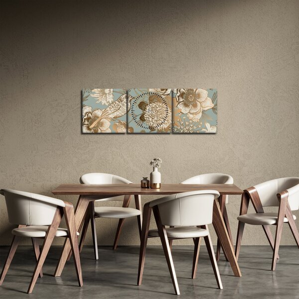Obraz - Zahrada s ptáčkem (s hodinami) (90x30 cm)