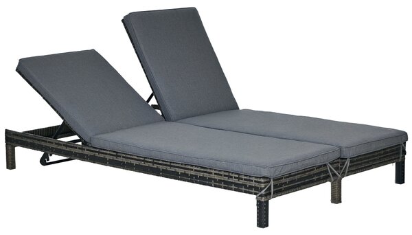 Outsunny Poly Rattan Dvojitý Lehátko - Zahradní Lehátko pro 2 Osoby s 5-stupňovým Nastavitelným Opěrátkem - Luxusní Lehátko - Kovový Rám - PE Ratan Še