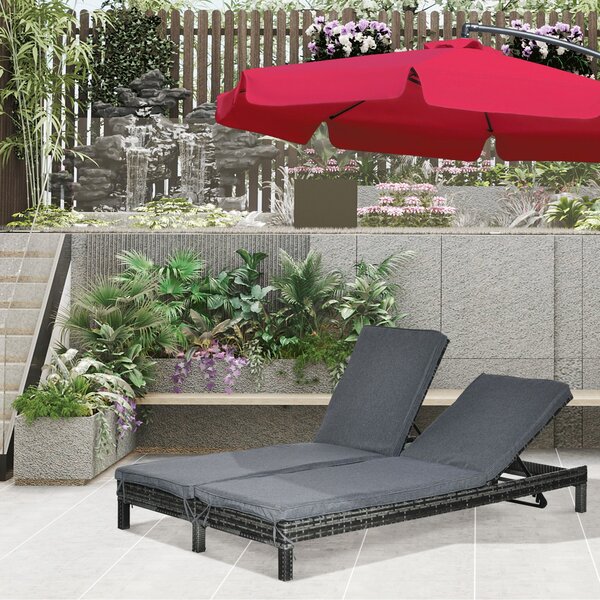 Outsunny Poly Rattan Dvojitý Lehátko - Zahradní Lehátko pro 2 Osoby s 5-stupňovým Nastavitelným Opěrátkem - Luxusní Lehátko - Kovový Rám - PE Ratan Še