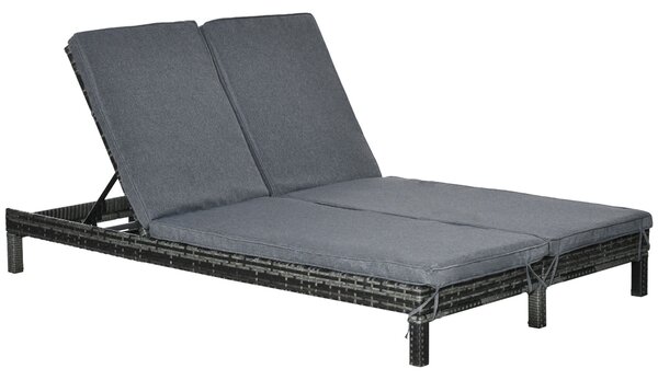 Outsunny Poly Rattan Dvojitý Lehátko - Zahradní Lehátko pro 2 Osoby s 5-stupňovým Nastavitelným Opěrátkem - Luxusní Lehátko - Kovový Rám - PE Ratan Še